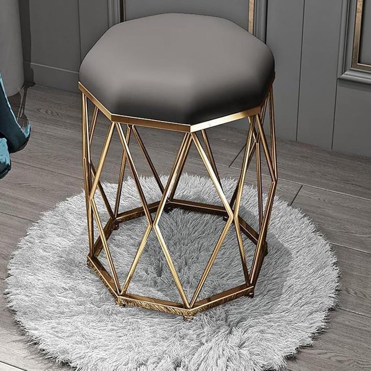 Ronde voetenbank - Ottomaanse poef - Extra zitplaats - Verhoogt interieur - 32 x 32 x 40 cm - Donkergrijs