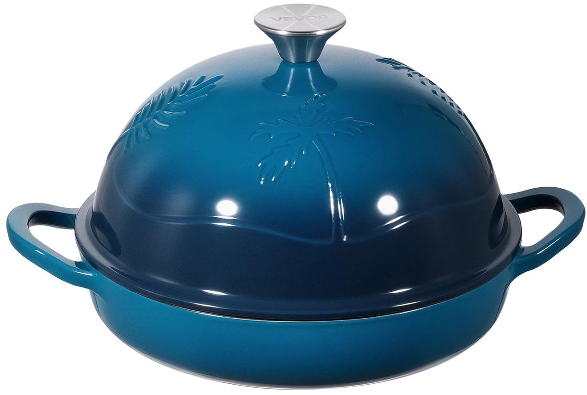 Gietijzeren Pan - Stoofpan Deksel - Brood Bakken - Grote Capaciteit - 5 Liter - Blauw