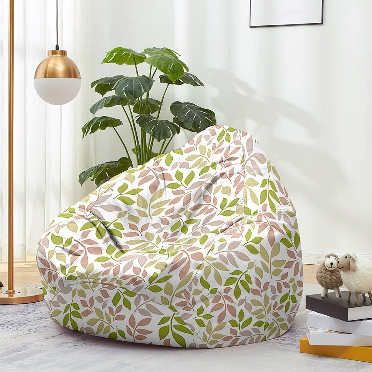 Zitzakhoes Zonder Vulling - Luie Sofa - Spullen Opbergen - Met Handvat - 100x120 cm - Roze Bladeren