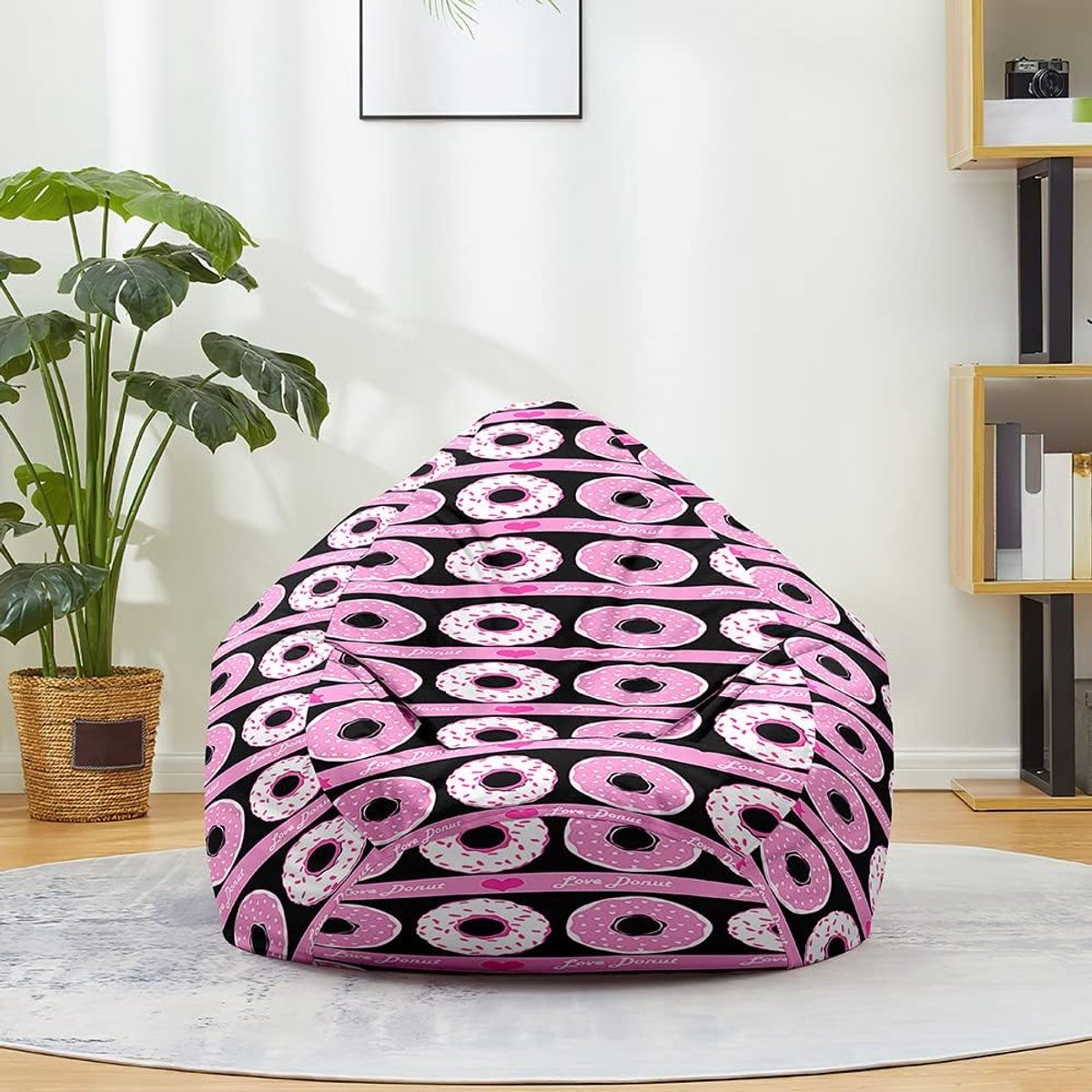 Zitzakhoes - Luie stoelhoes - Opbergen en relaxen - Wasbaar katoen linnen - 90x110cm - Roze Wit Donut