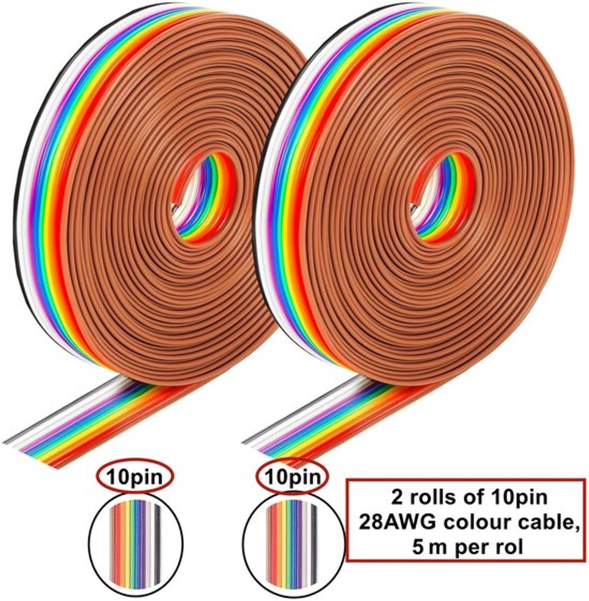 Dailygoody Rainbow Color platte kabel - 10 pins - Geschikt voor breadboard