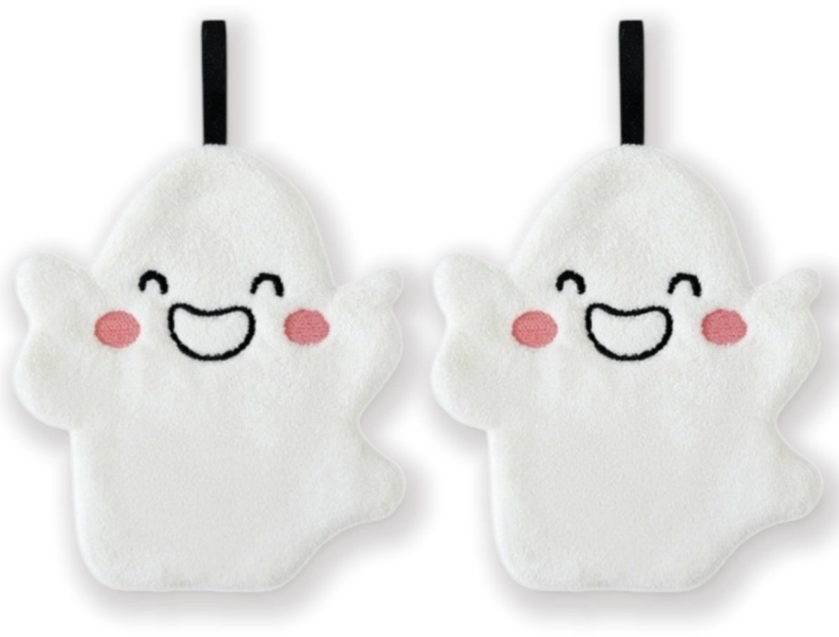 2 stuks-Handdoek - Spookhanddoek - Halloweenversiering - Halloweencadeau voor thuis - Geschikt voor keuken, badkamer en toilet - Wit - 17,5*21 cm
