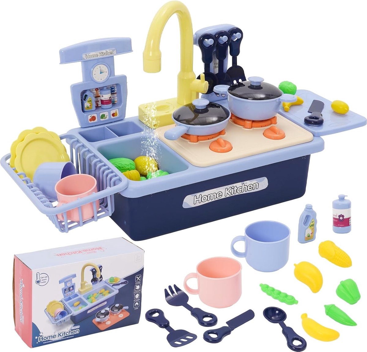 Kinder Keukenspoelbak Speelgoedset - Multicolor - Met Waterfunctie - Speelgoed met Elektrische Kraan - Voor Jongens en Meisjes vanaf 3 Jaar