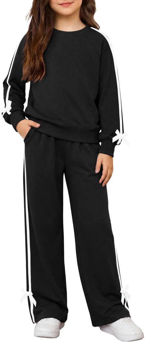 Arshiner Kledingset voor meisjes met strikdetail, zwart, 11-12 Jaar - ShopVlot