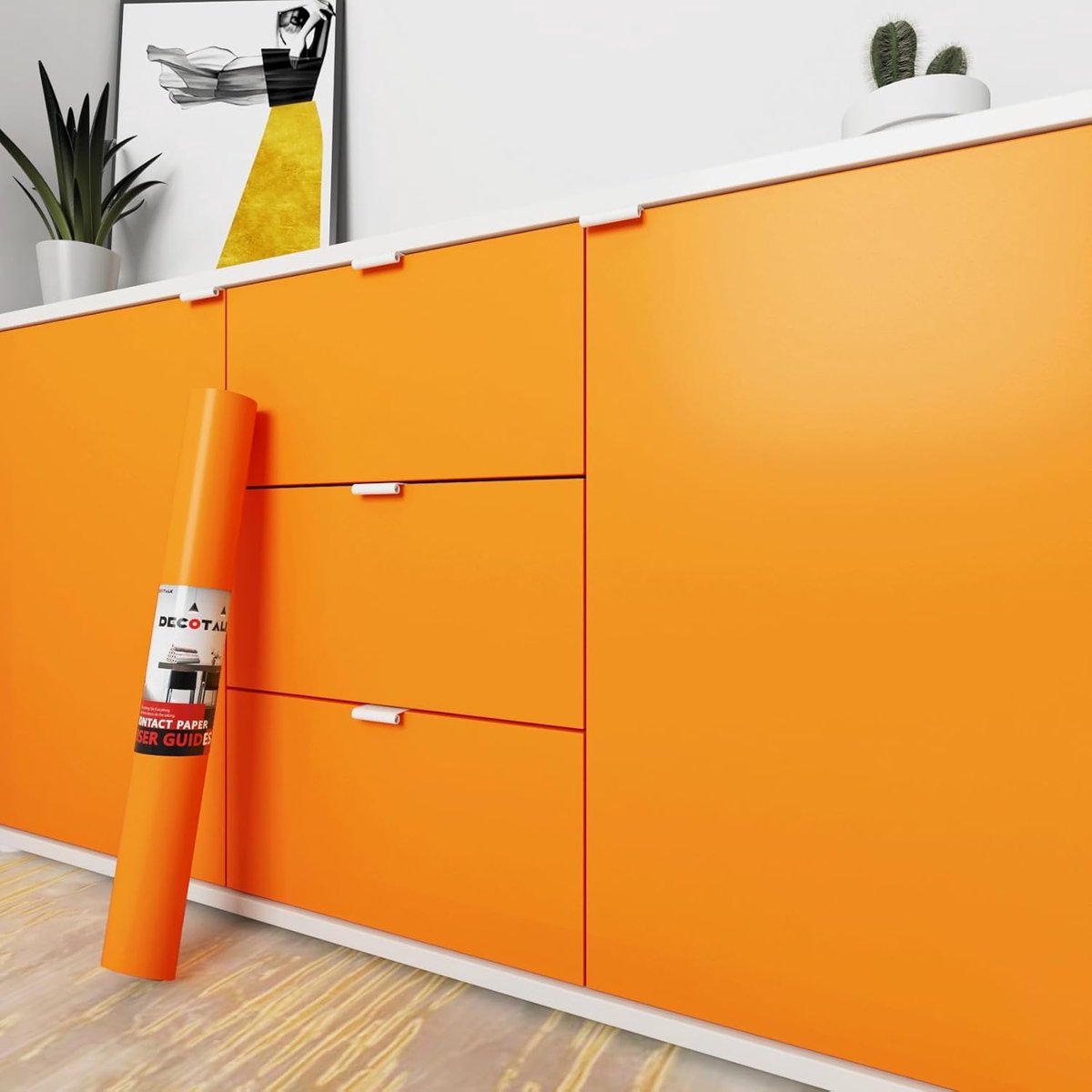Decotalk 60 x 500 cm Orange Self Adhesive Plain Wall Film Timeless Easy to Install Bathroom Cabinet Rental Property - ShopVlot