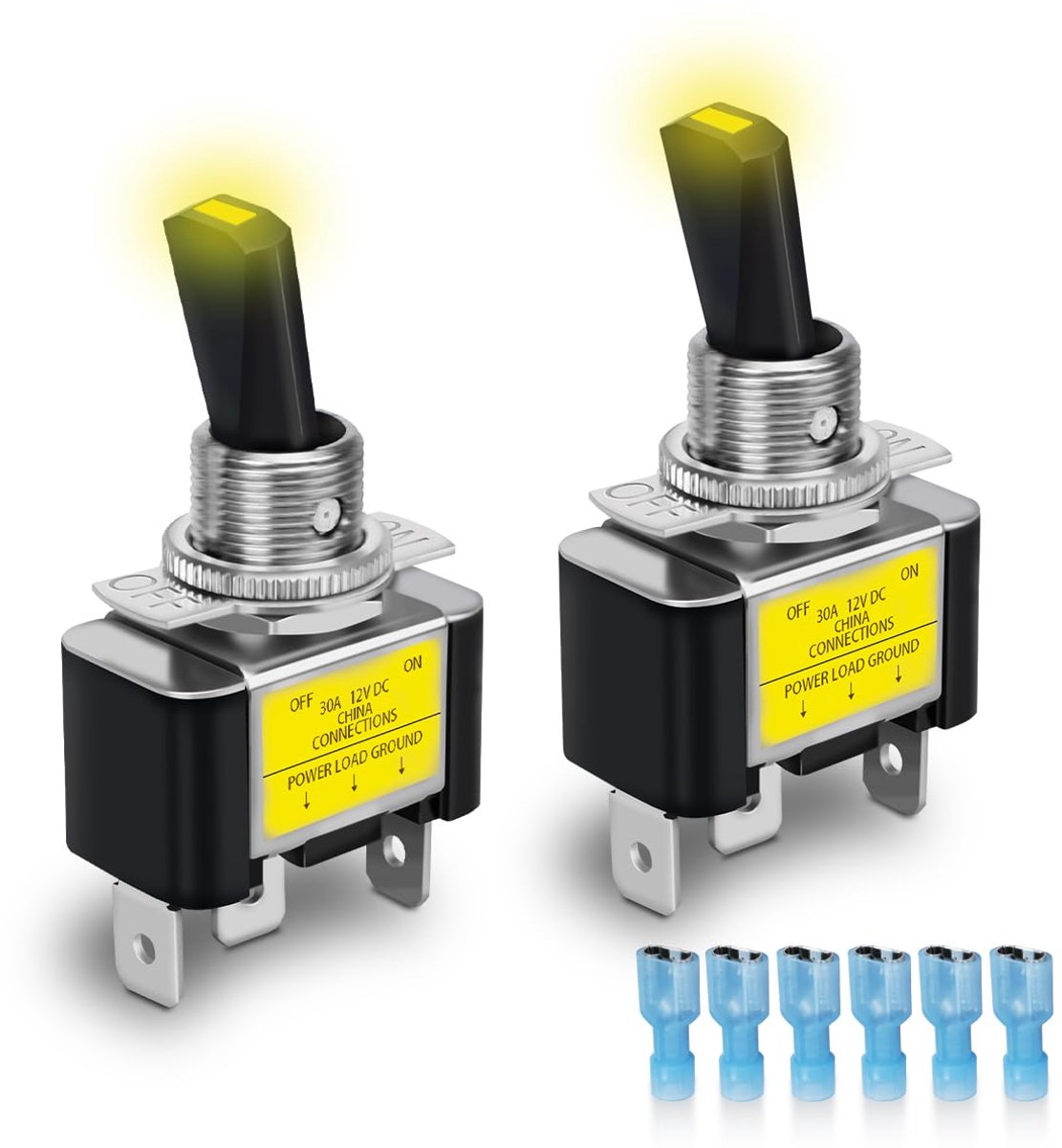 2 Pcs Rocker Switch, 12V 30A SPST 3 Terminals 2 Position On/Off Rocker Switch Yellow Light - ShopVlot