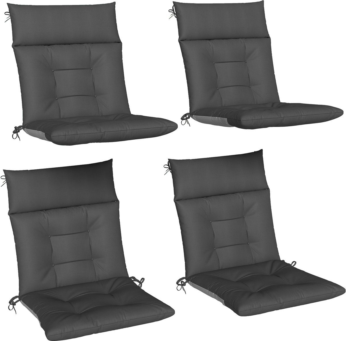 Set van 4x Tuinkussens - Waterdicht en antislip - 112 x 53 cm - Donkergrijs