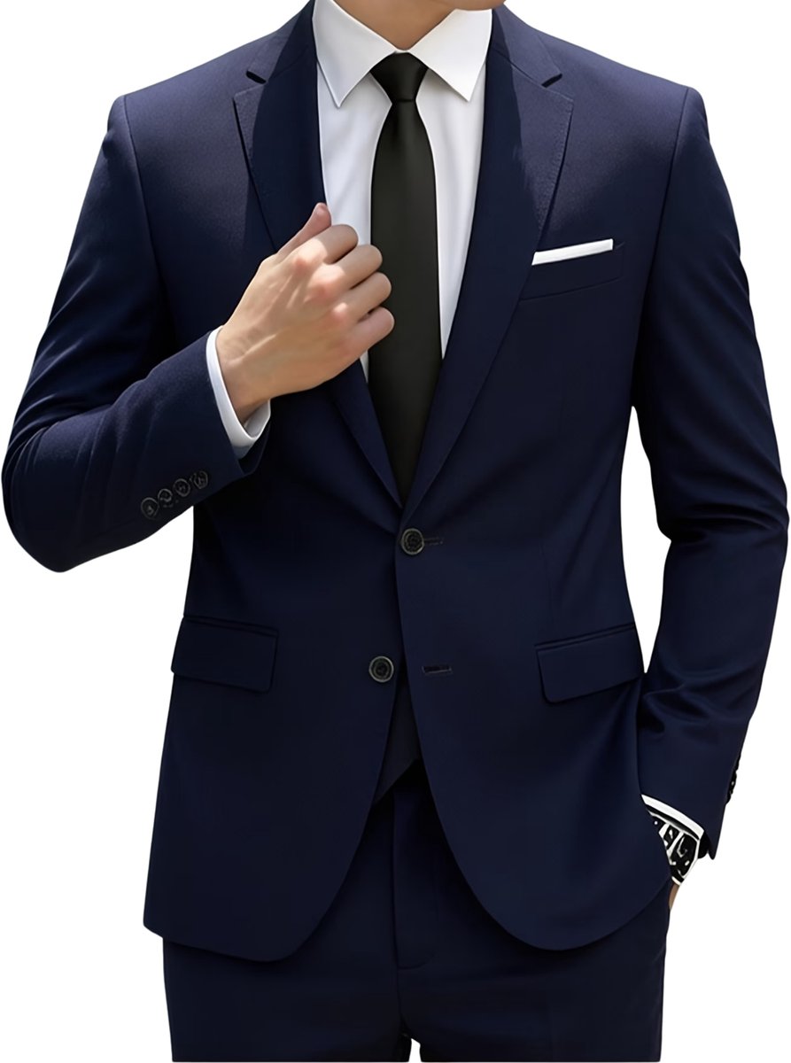 Currero 3 Delig Herenpak Met Overhemd - Suit 2 Delig - Tailored Fit Kostuum - Business Pak - Trouwpak - Smoking - Tuxedo Stijl - Bruiloft, Kantoor & Feest - Marineblauw XXXL