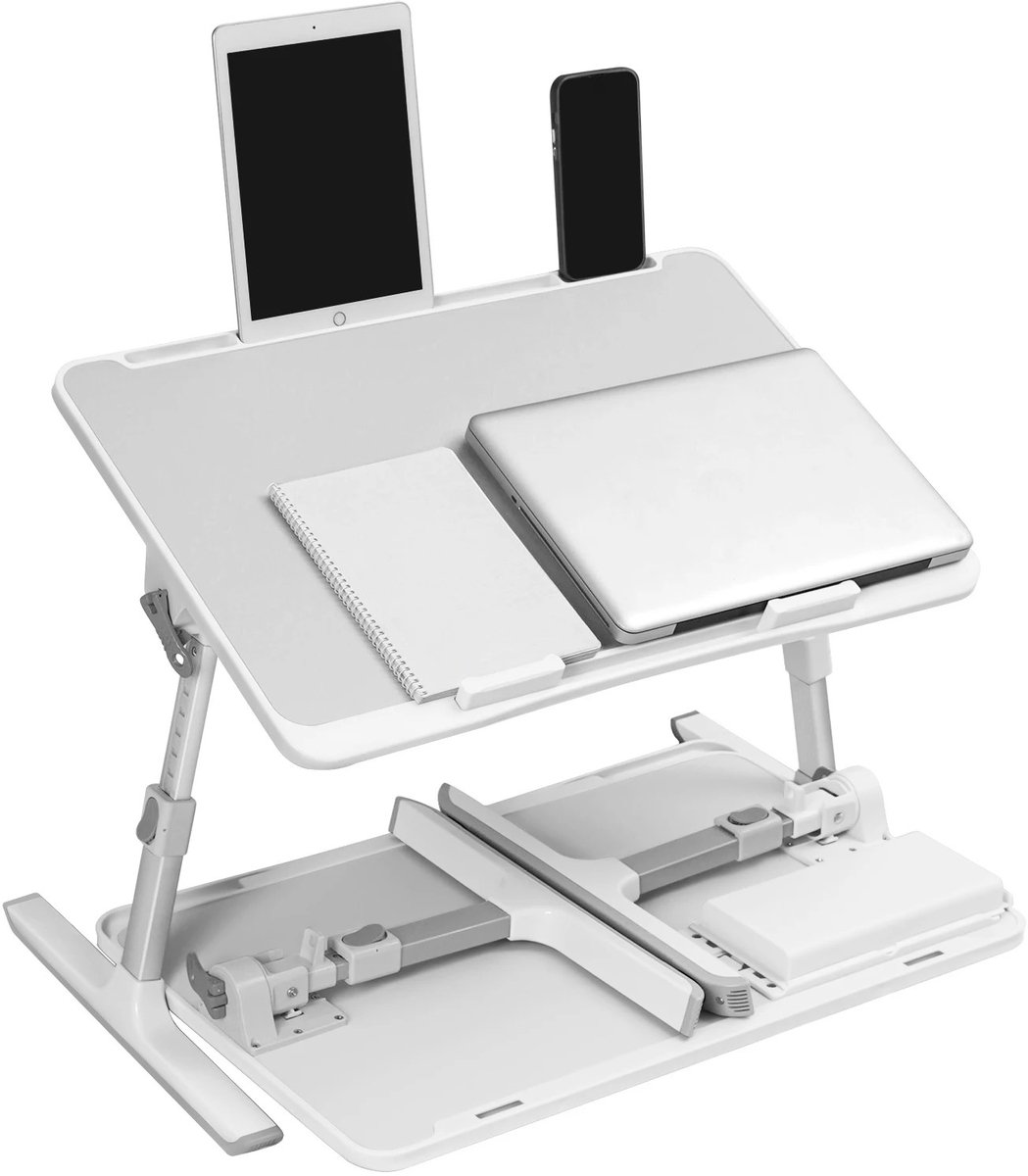 G&G opvouwbare laptoptafel - Bedtafel - Bed tray - Tablethouder - Bank - In hoogte verstelbaar - Kantelbaar - 60x40cm - Wit