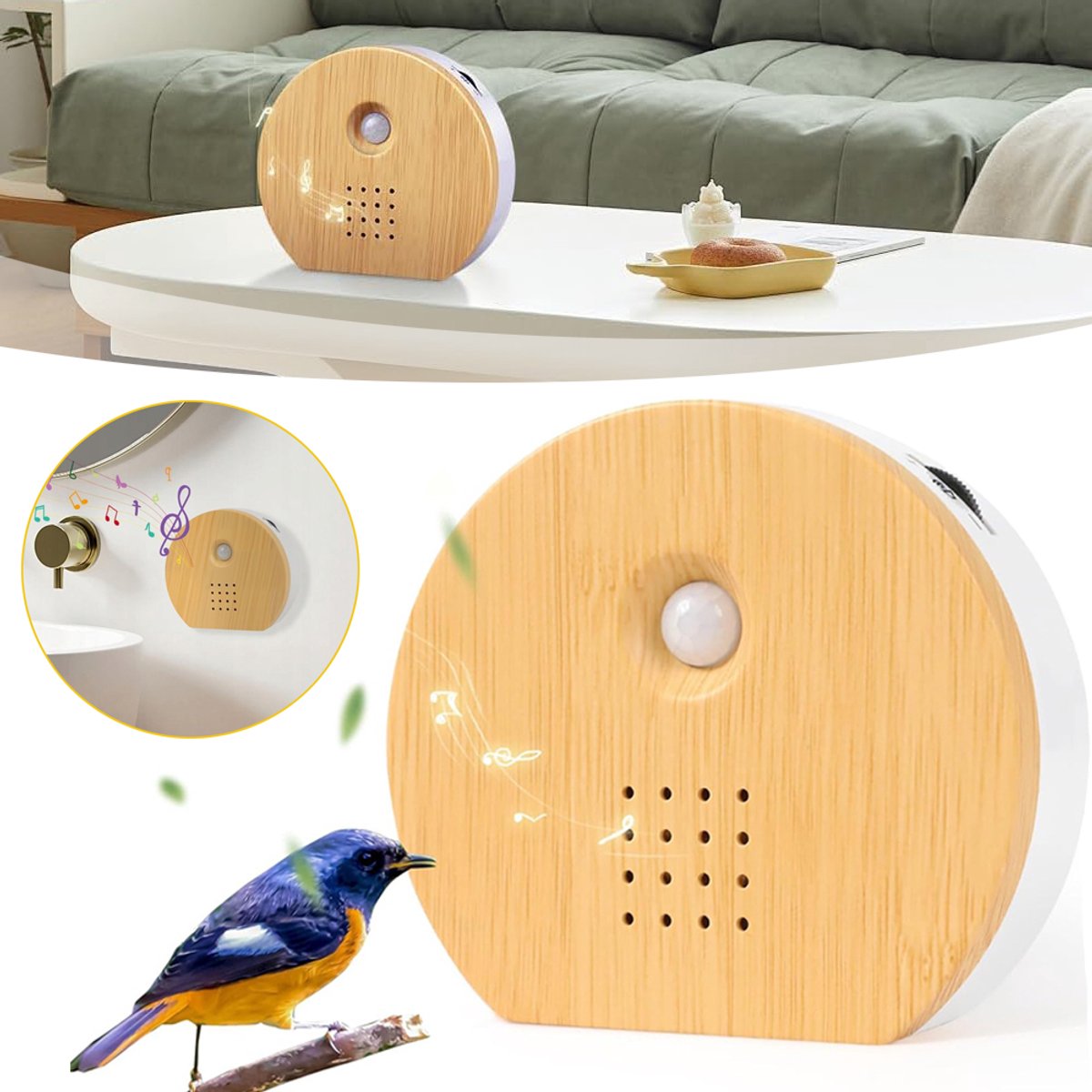 Halfronde Vogelgeluidbox - Ingebouwde Bewegingssensor Rustgevende Natuurgeluiden Volume Instelbaar - Compact ABS Werkt Op Batterijen - Voor Slaap Meditatie Studeren En Ontspanning Voor De Start Van Het Schooljaar - Geel