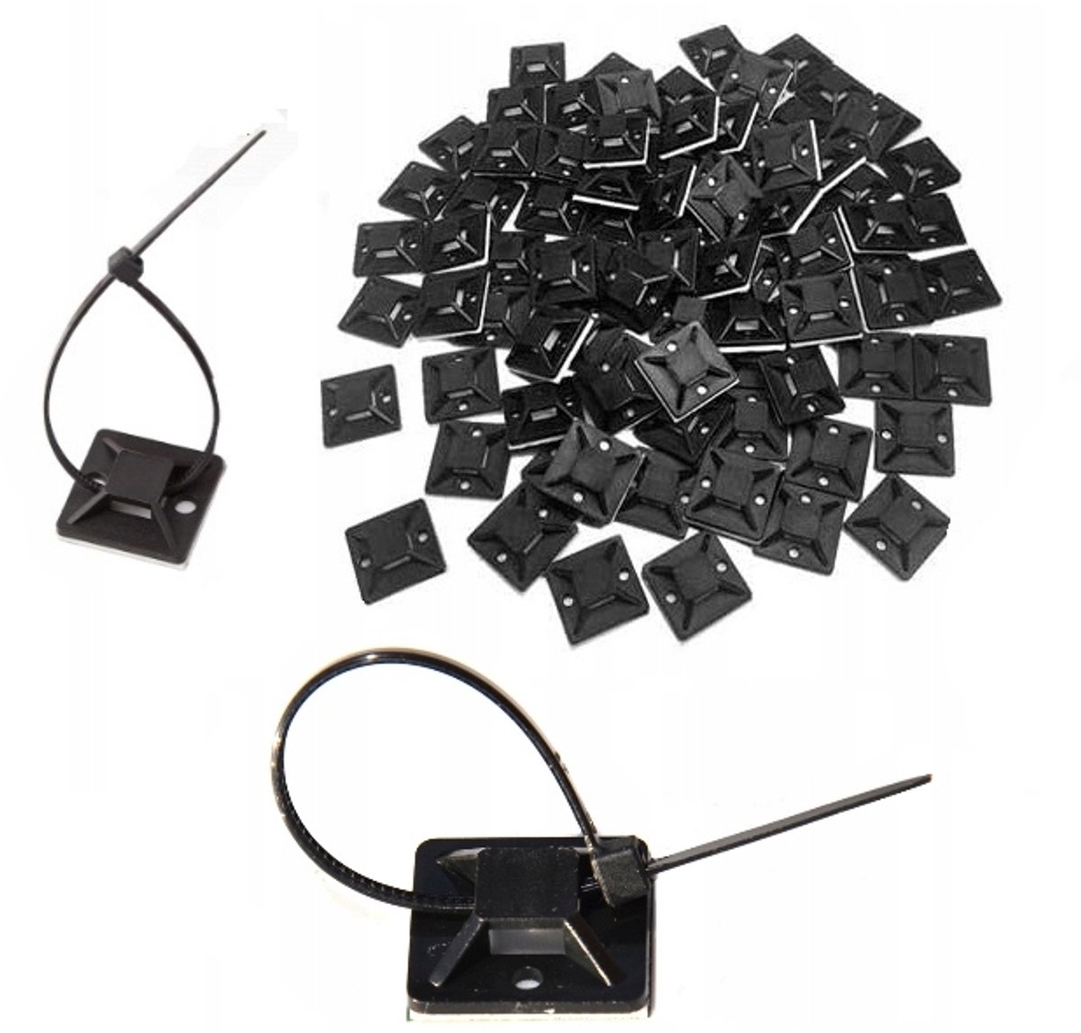 100x Zelfklevende Kabelclips Zwart 40x40 mm