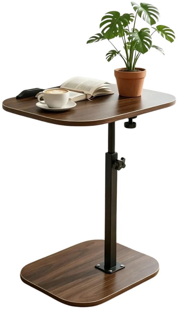 G&G in hoogte verstelbare bijzettafel - Laptoptafel - Bank - Bed - 360° Draaibaar Tafelblad - Hout – 48 tot 78 cm – Walnoot - Zwart