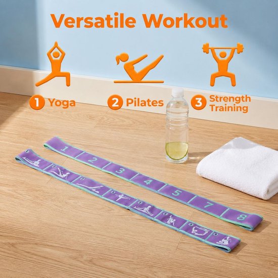 Rekband 85 x 4 cm, yoga-riem met lussen, yoga-riem, fitnessband met lussen, stretchband voor turnen, ballet en pilates - ShopVlot — afbeelding 3