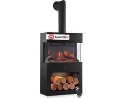 KAMINIO Elektrische haard HENRI met rookafvoerbuis - Elektrische houtkachel met verwarming,…