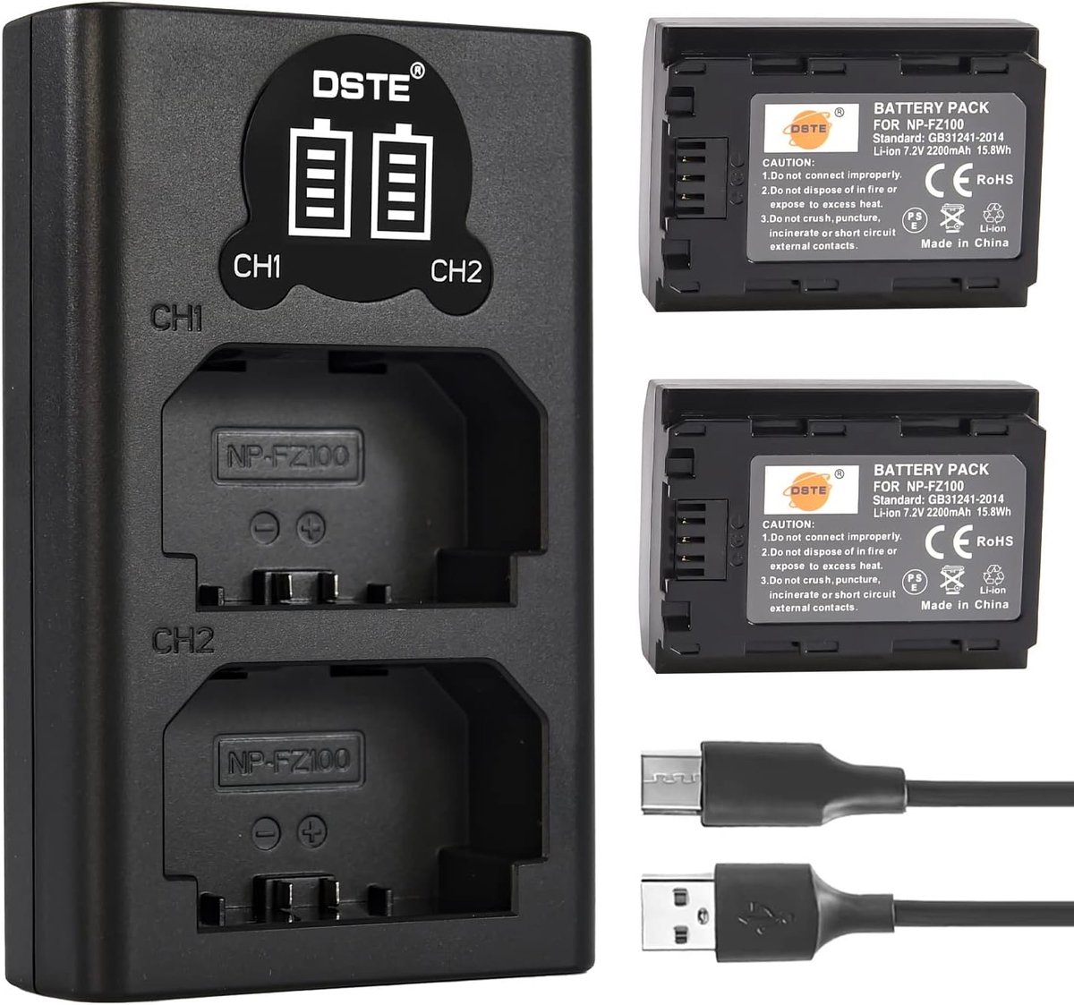 DSTE NP-FZ100 Battery (2 PCS) and Smart Dual Charger Compatible with Sony Alpha 9 A9 A9S Alpha 9R A9R A7II A7RIII - ShopVlot