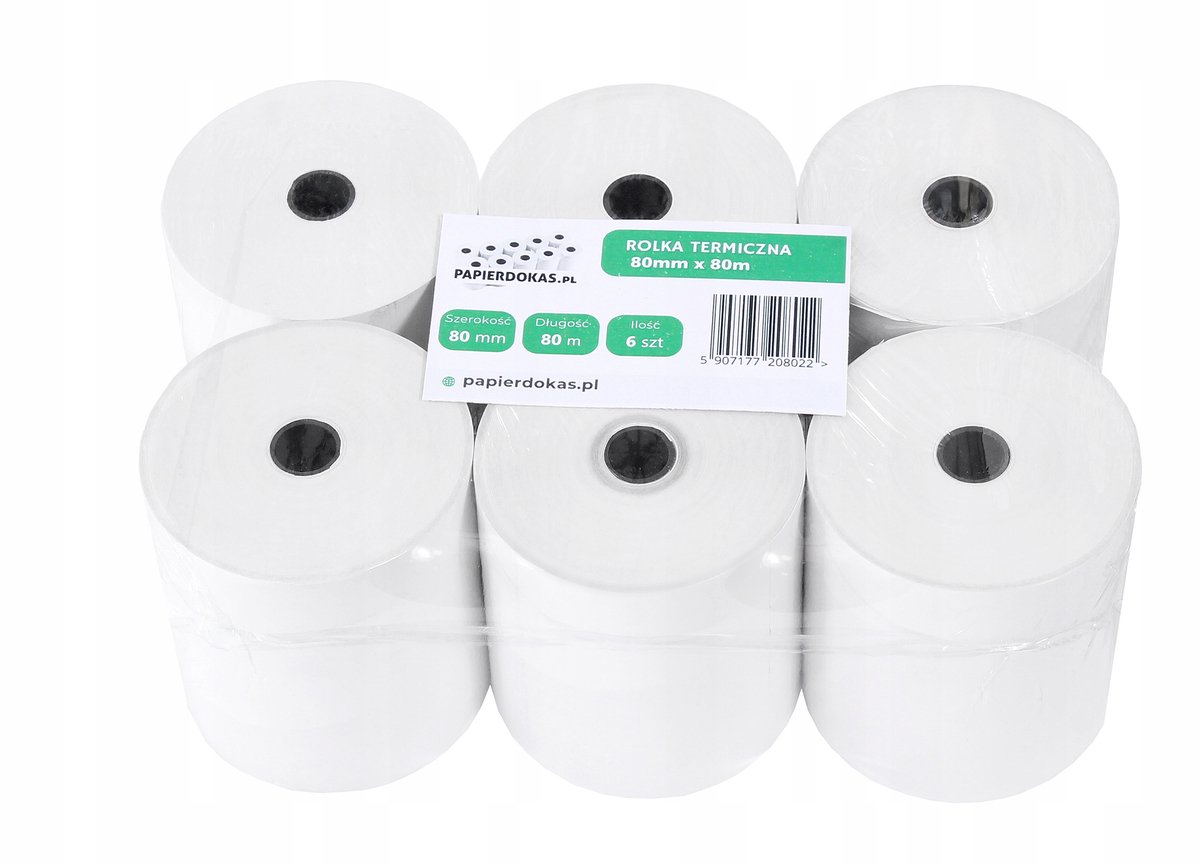 Kassabonnen van thermisch papier - 80x80mm, 80m, 6 rollen per bundel