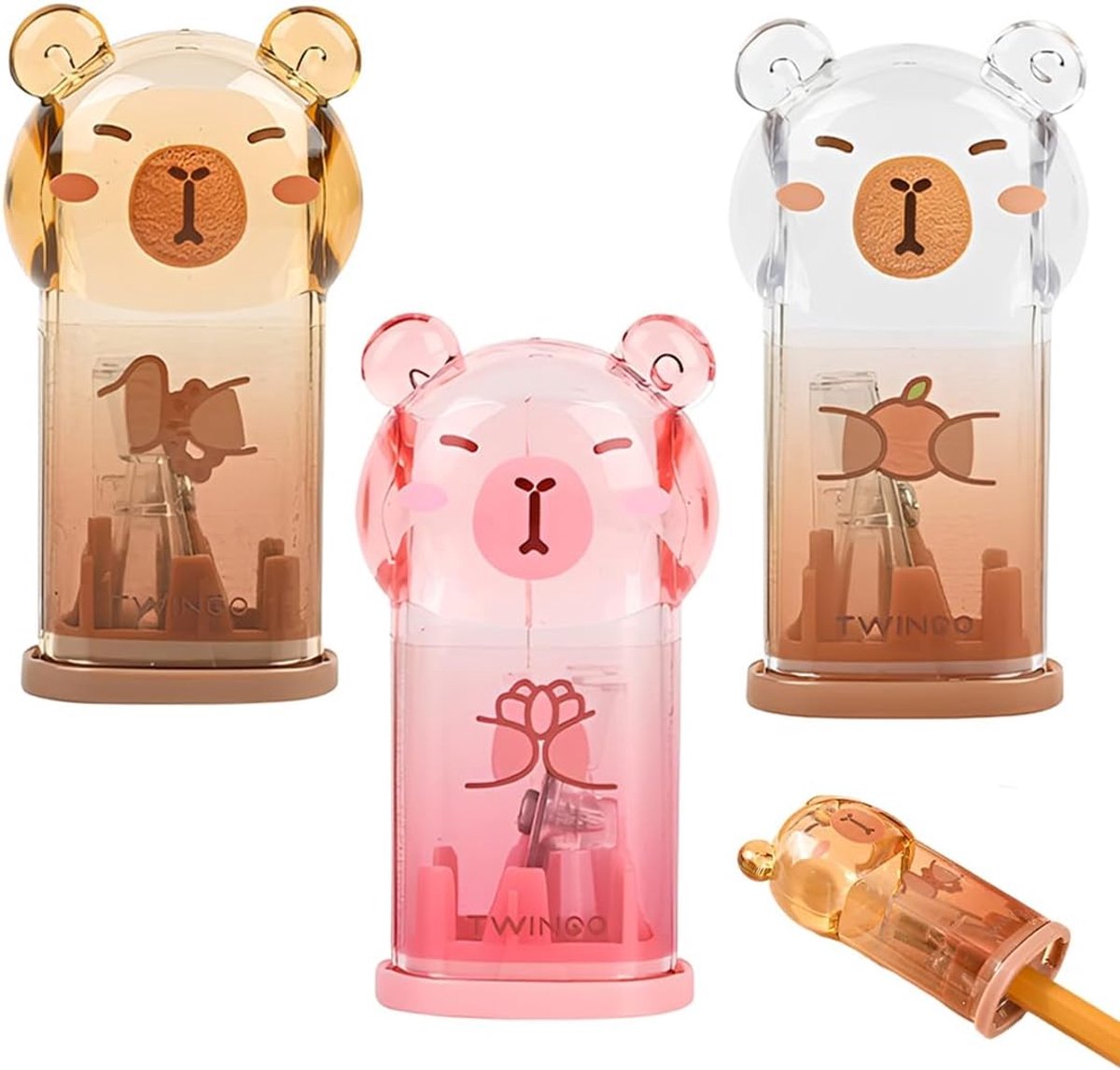 3 stuks puntenslijpers, pennarollers met schattig Capybara-design, puntenslijper voor kinderen, siliconen, voor - ShopVlot