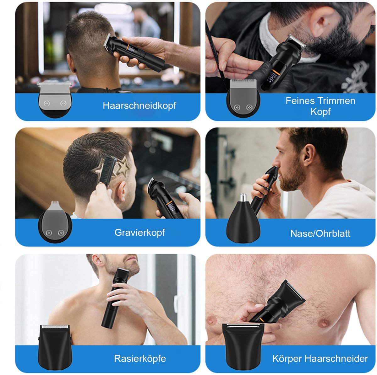REDOM Tondeuse & Haartrimmer 6-in-1 - 15,8 cm - 3 snelheden - nauwkeurig haar knippen en trimmen - persoonlijke verzorging - T-vormig roestvrij staal thumbnail 4