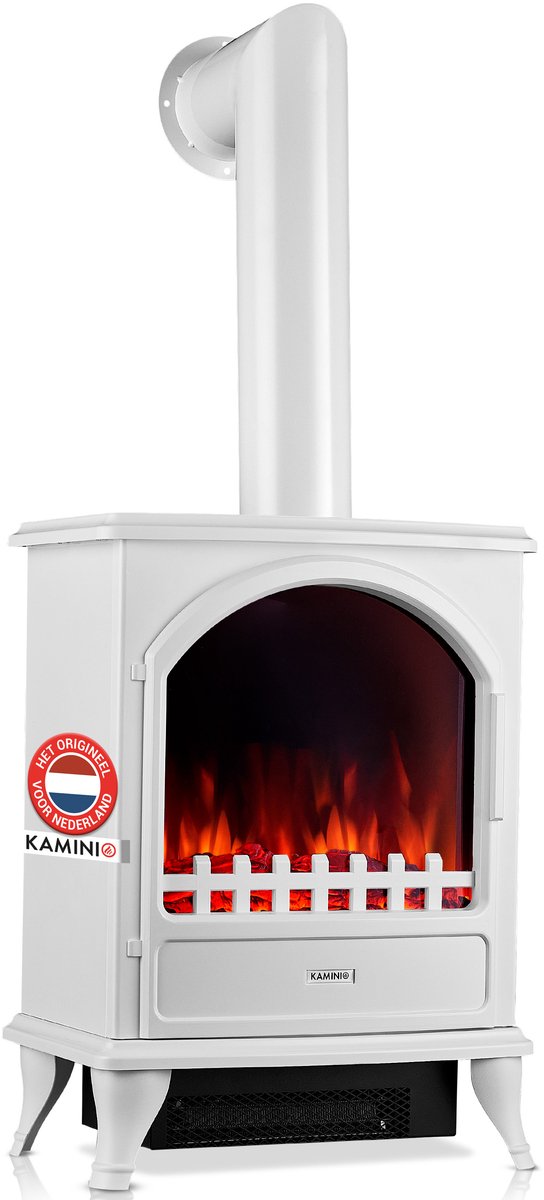 KAMINIO® Leni elektrische haard met verwarmingselement en rookkanaal [witte haard] - Vrijstaande elektrische haard met verwarmingselement en 3D-vuureffect