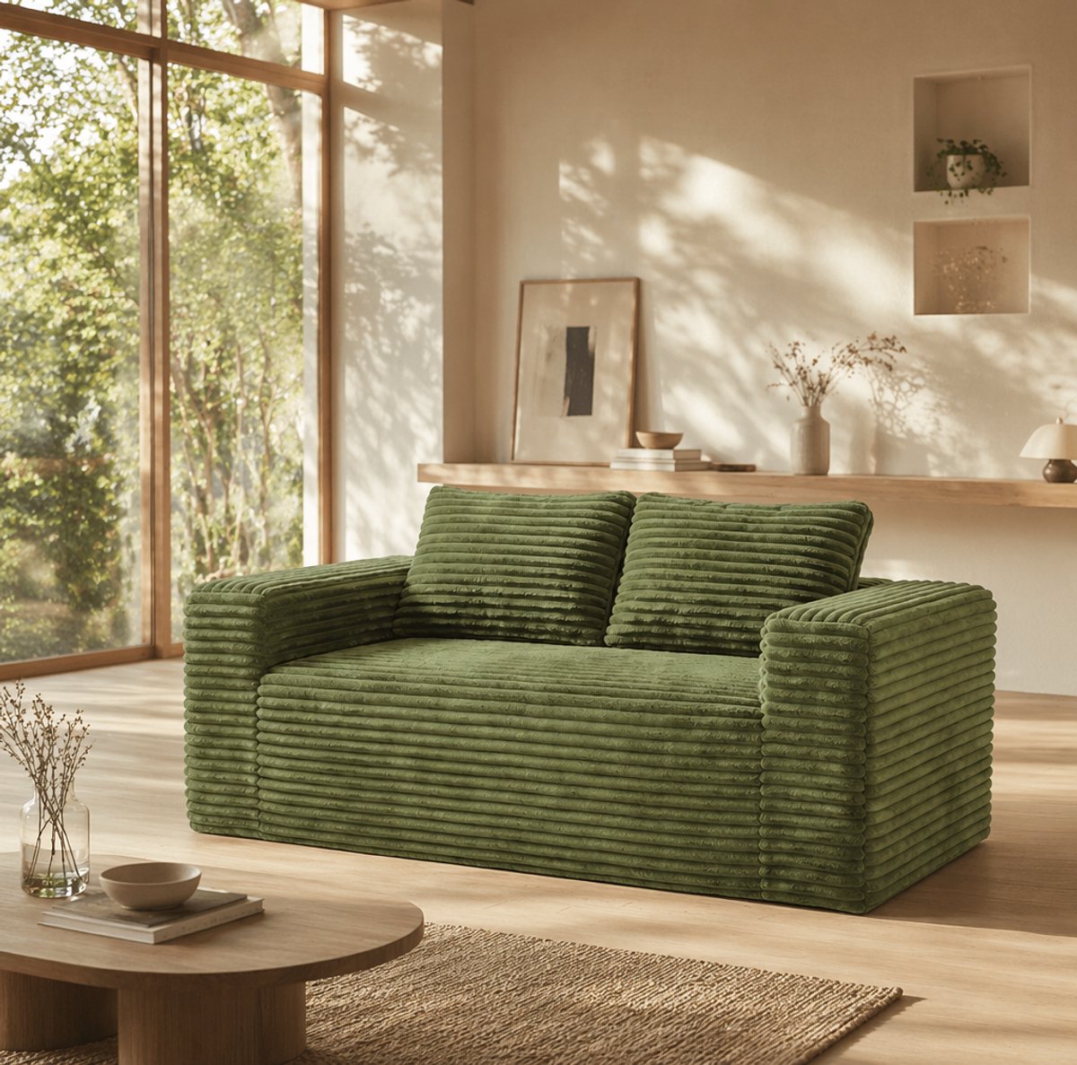 DESMIU Zitbank 160 Cm - Zachte Corduroy Deep Seat - 2-Zits - Voor Woonkamer, Slaapkamer En Kantoor - Stof - Groen Green