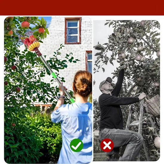 Fruitplukker Met Lange Steel - Verstelbare 8-Stangige Steel Grote Metalen Mand Met Schuimrubberen Kussen Montage Zonder Gereedschap in 5 Minuten - Voor Appels Peren Sinaasappels En Meer - Max. 3,2 M - Rood — afbeelding 5