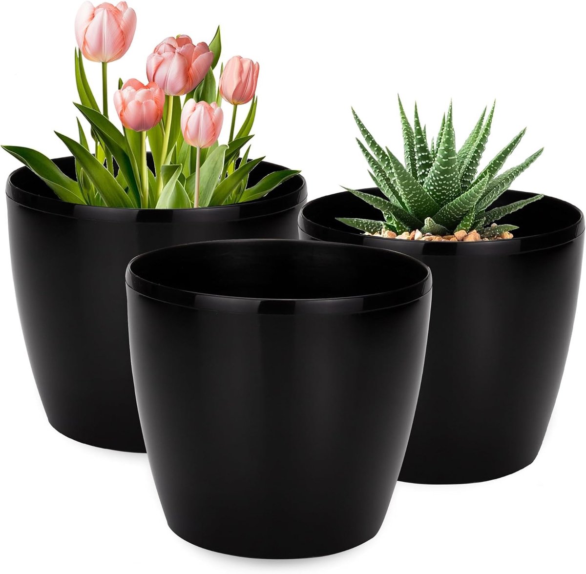 Flower Pot, Shiny Set of 3 Flower Pots, 21/25/30 cm, Plastic Plant Pot, for Large and Small Plants, Set of 3, Flower - ShopVlot