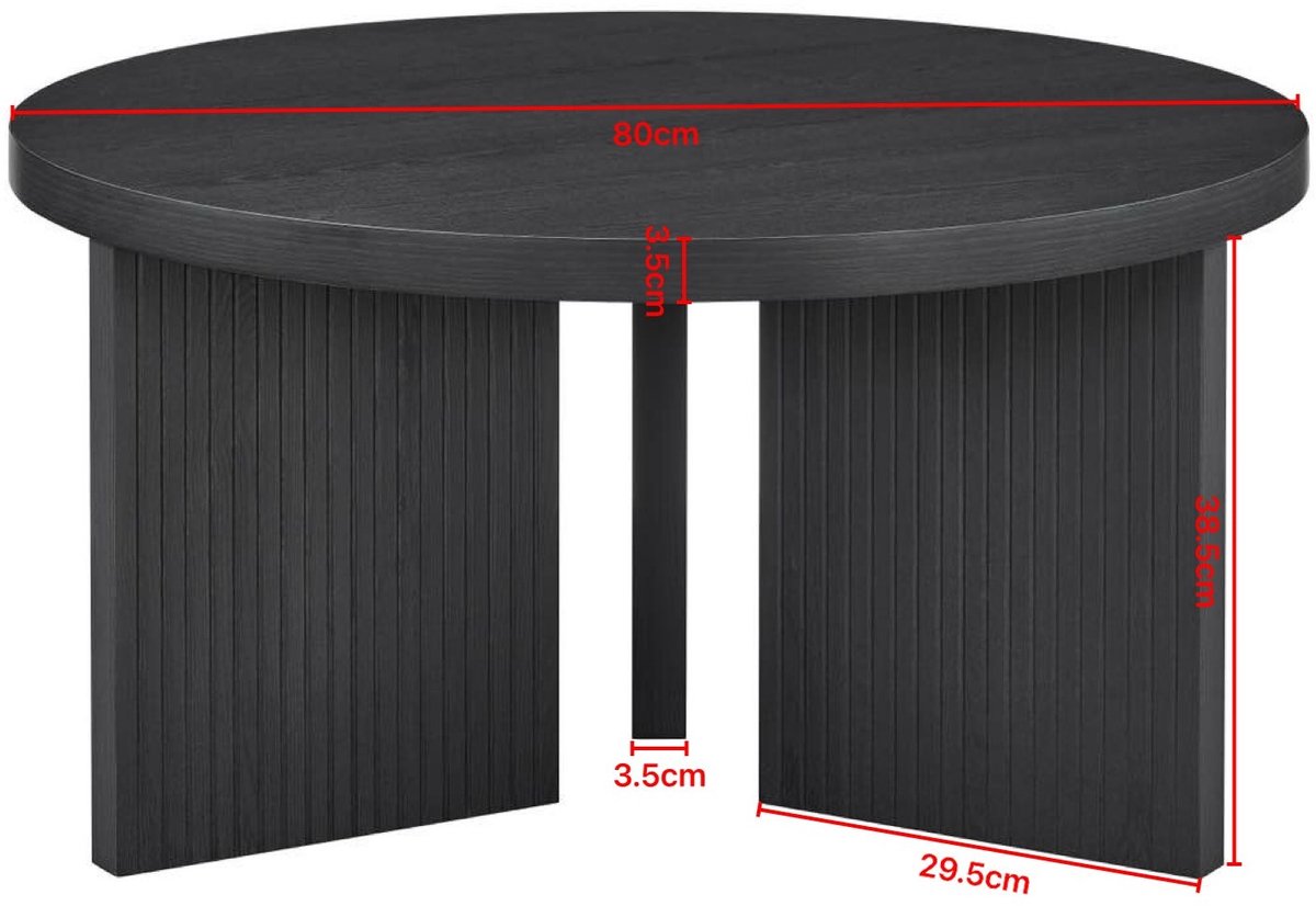 MIVRAY Salontafel Ronde Designtafel Met Verticale Ribbels Voor Woonkamer En Interieur Van Zwart MDF 80 Cm