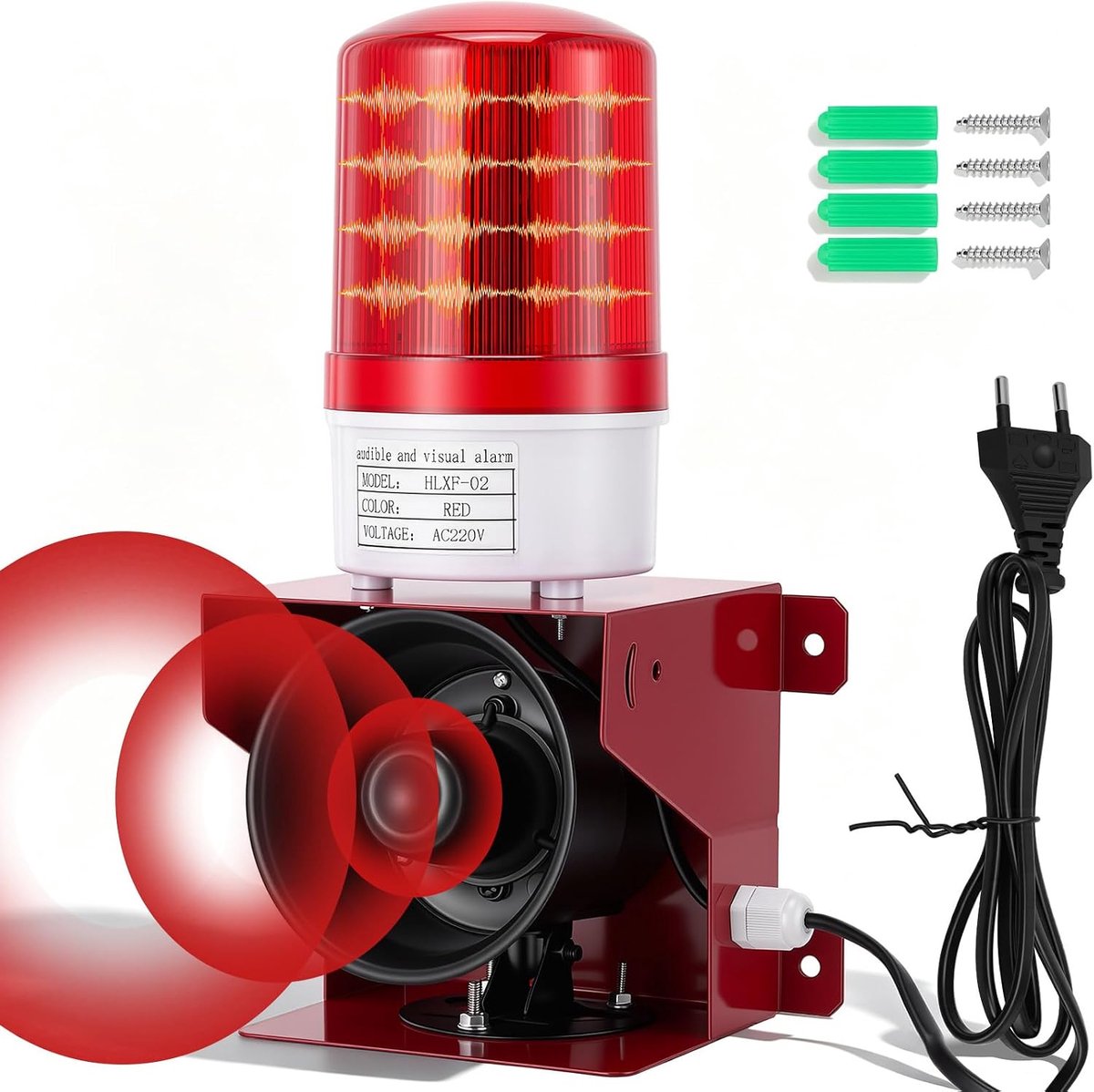 Industrial alarm siren, clear and acoustic siren with 120 dB, LED industrial alarm, IP65, indoor and outdoor use, EU - ShopVlot