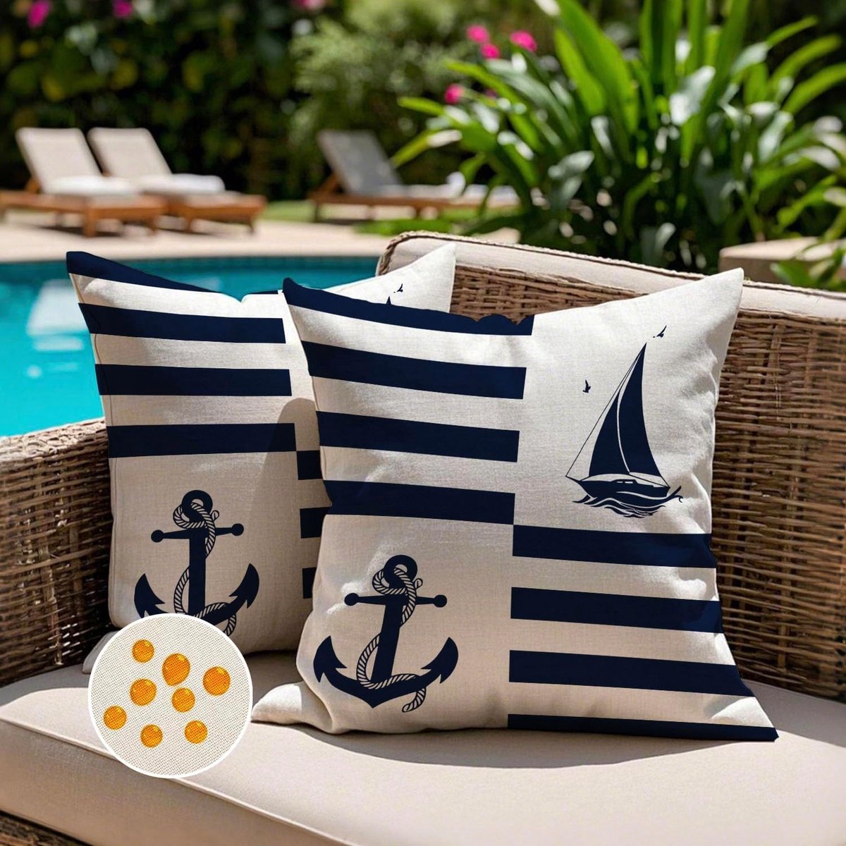 Outdoor Cushion Covers 50 x 50 cm Navy Blue Waterproof for Sofa, Anchor, Sailboats, Summer Nautical, Decorative for - ShopVlot
