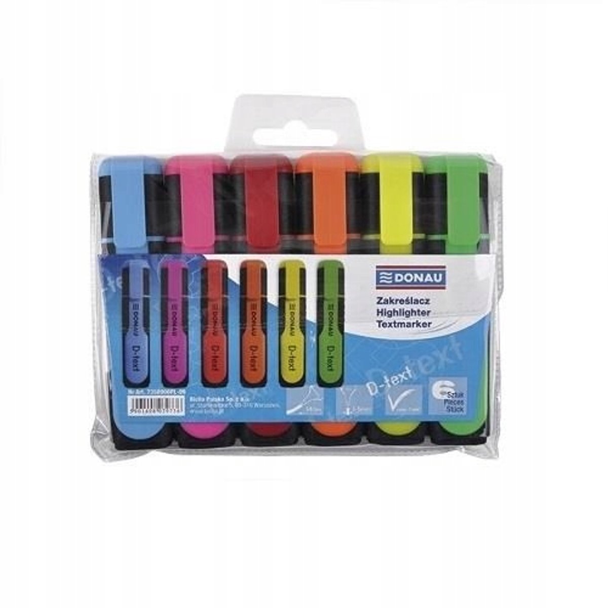 6x Fluorescerende Markers D-Text Mix Kleuren 1-5mm voor Notities