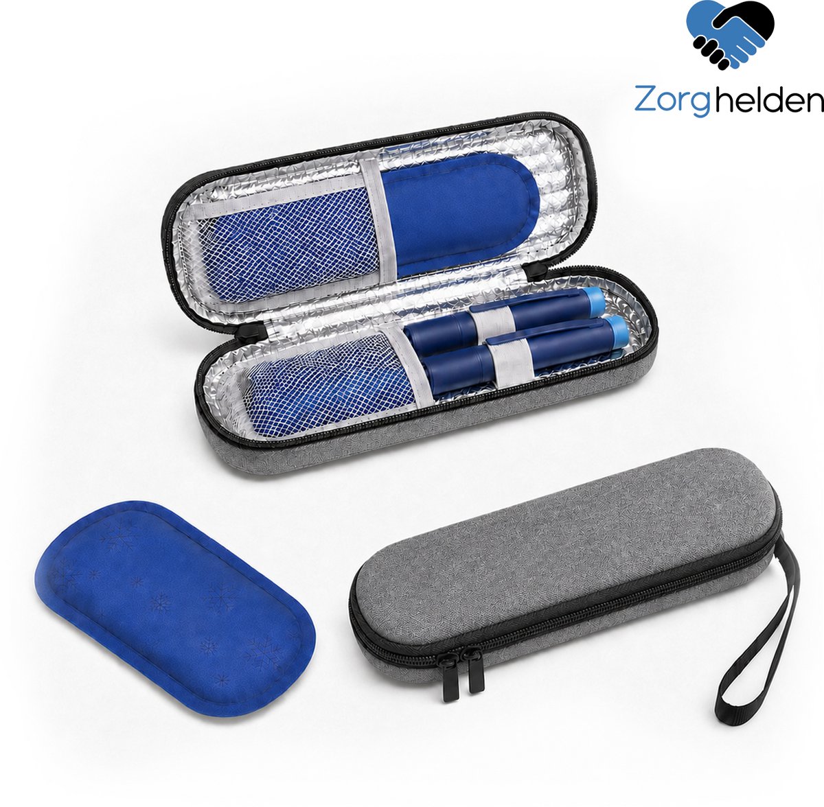 Zorghelden® Compacte insuline koeltas Lichtgrijs - Inclusief icepack - Diabetes etui - Compact koeltasje voor op reis