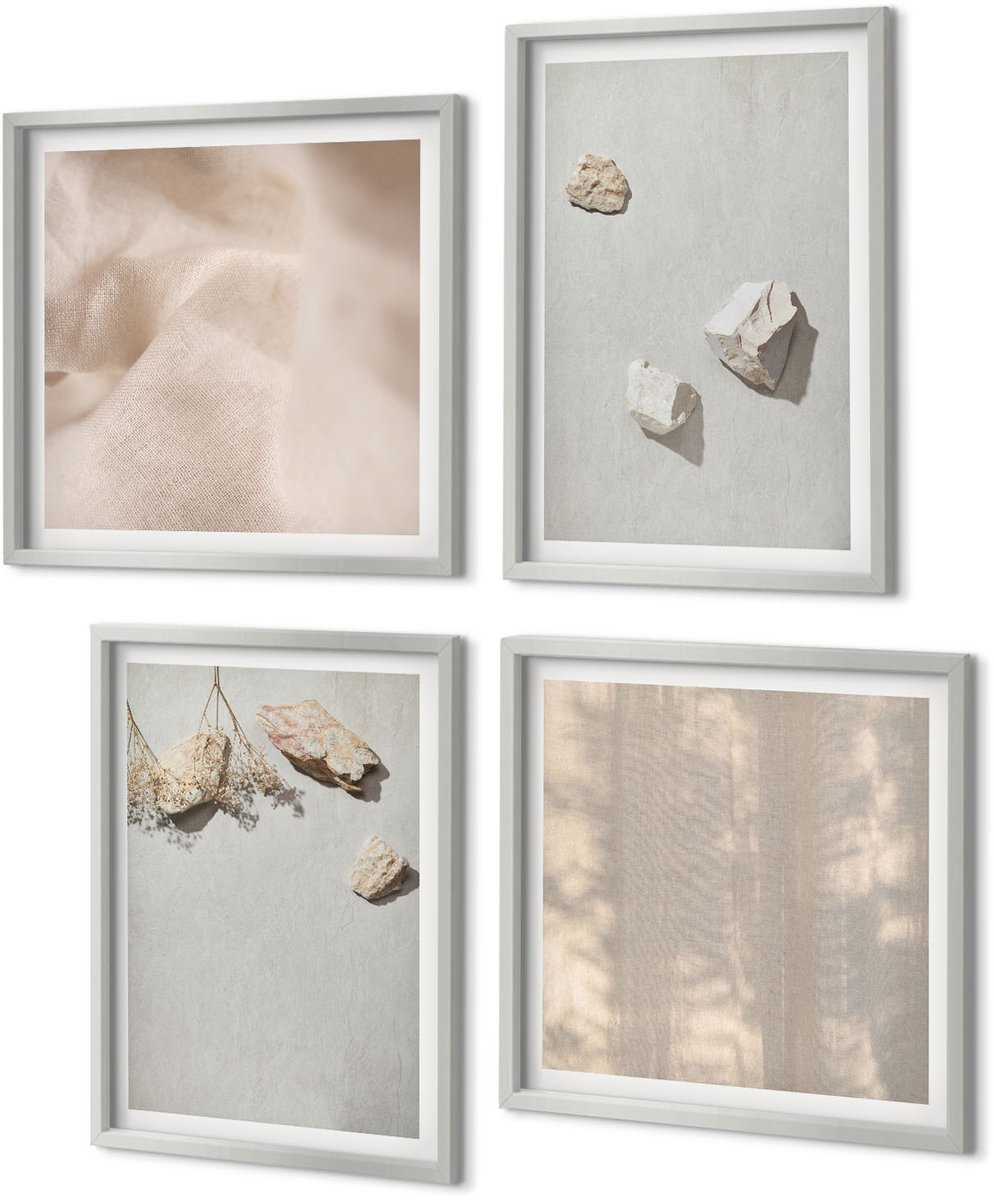 Coloray 4-Delige Schilderij Set - Boho strandstenen minimalistische decoraties - 40 x 40 cm en 40 x 60 cm - Muurdecoratie - Interieur Decoratie - Wanddecoratie