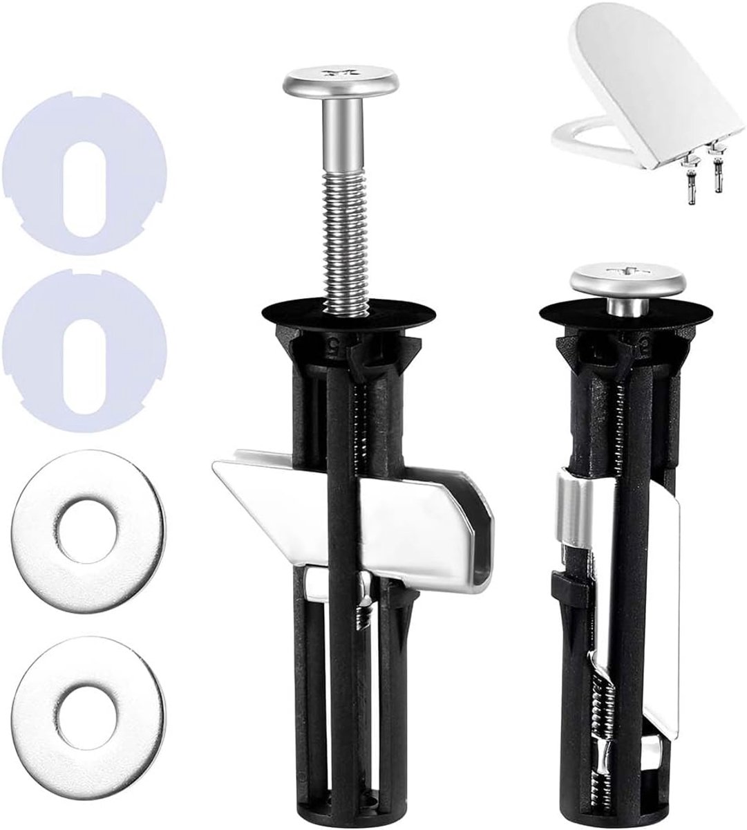 1 set wc-bril bevestiging, toiletbrilbevestiging, met schroeven bevestigen en 2 onderleggers, universeel lang - ShopVlot