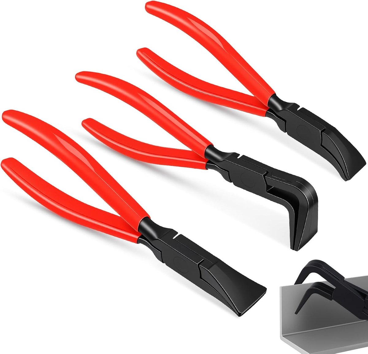 3-piece folding pliers set (0/45/90 degrees), chamfer pliers & cans pliers, straight & angled curved, incl. protective - ShopVlot