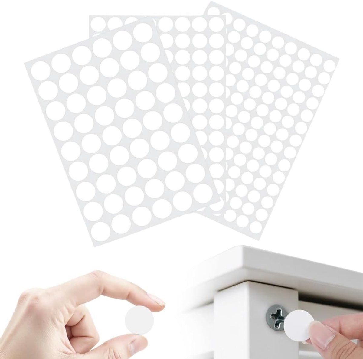 Set van 290 schroefdoppen, zelfklevend, wit, Ø 12 mm/15 mm/21 mm, pvc, gatafdekking, meubelstickers, zelfklevend, voor - ShopVlot