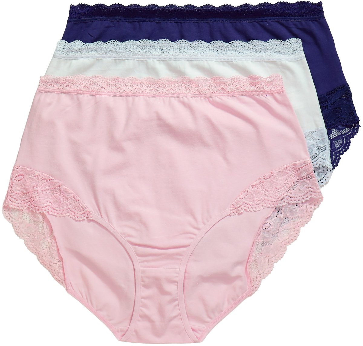 Ulla Popken - Dames - Maxislips set van 3 hoge taille kant OEKO-TEX - Lilablauw - Maat 50+
