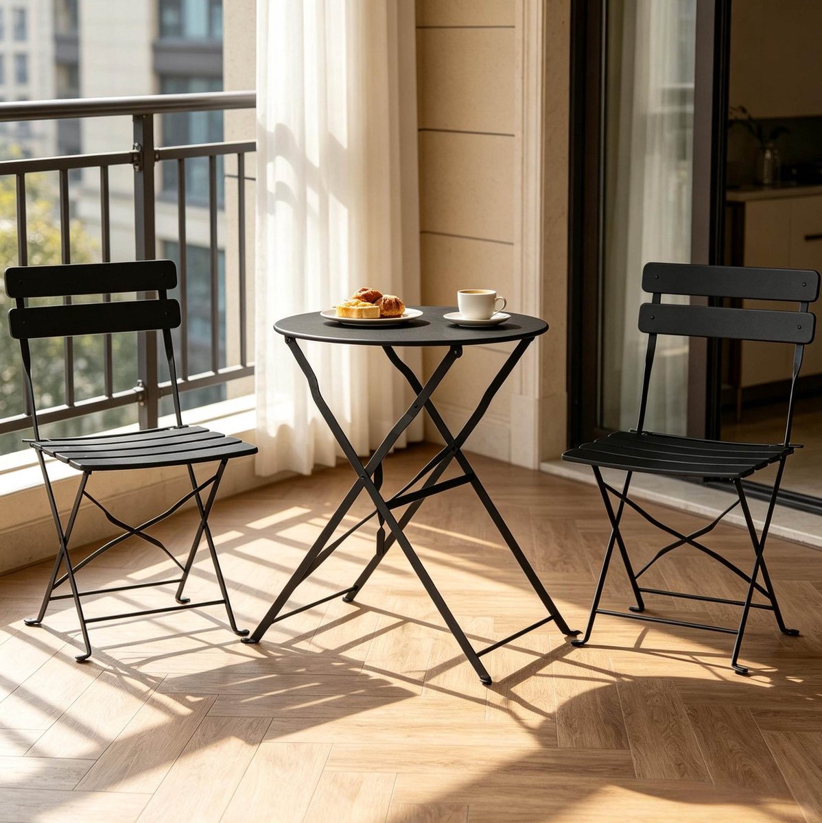 FloraGrace Bistrotafel En Stoelenset 58 Cm Met 2 Stoelen En 1 Tafel Opvouwbaar Metaal Zwart Voor Balkon En Terras