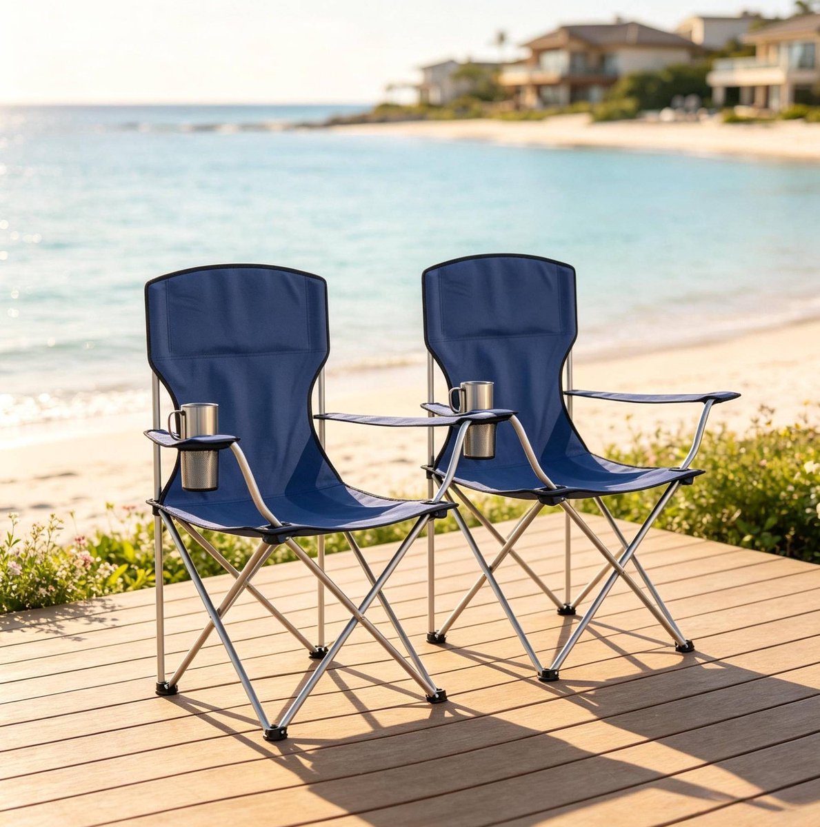 FloraGrace Campingstoel Set Van 2 Opvouwbare Stoelen Met Bekerhouder En Draagtas Hoge Rugleuning Voor Camping En Strand Oxford Blauw
