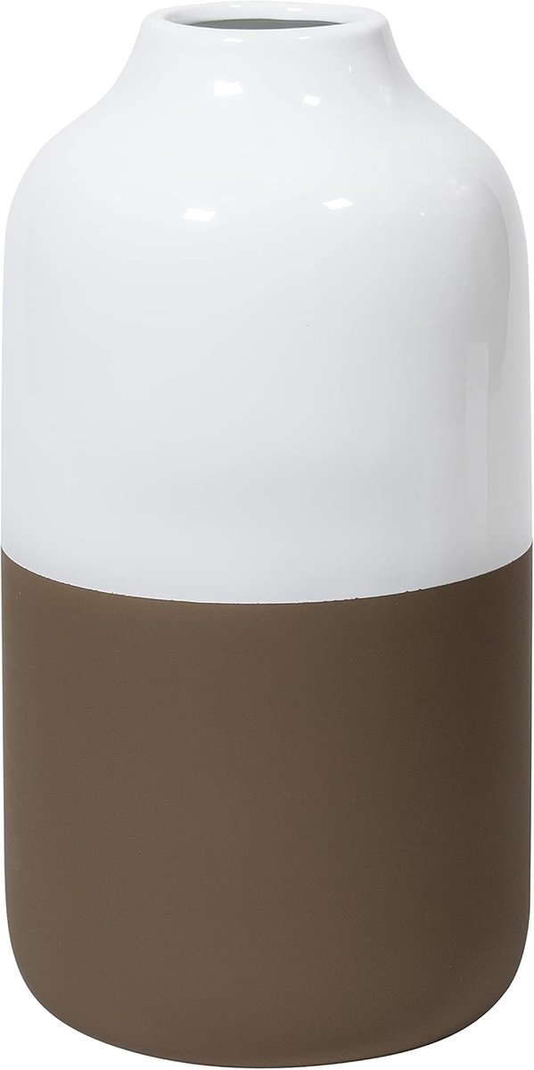QUVIO Vase/Vase/Vases/Vase ceramic/Flower vase - Ceramic and porcelain - White with brown - ShopVlot