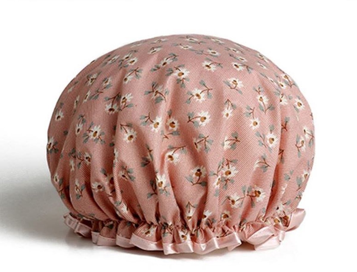 Douchemuts - Douche kap - Bloemen - Haar drooghouden - Shower cap flowers - Dikke stof - Waterdicht - Vrolijke print - Daisies - Roze - Jonyx