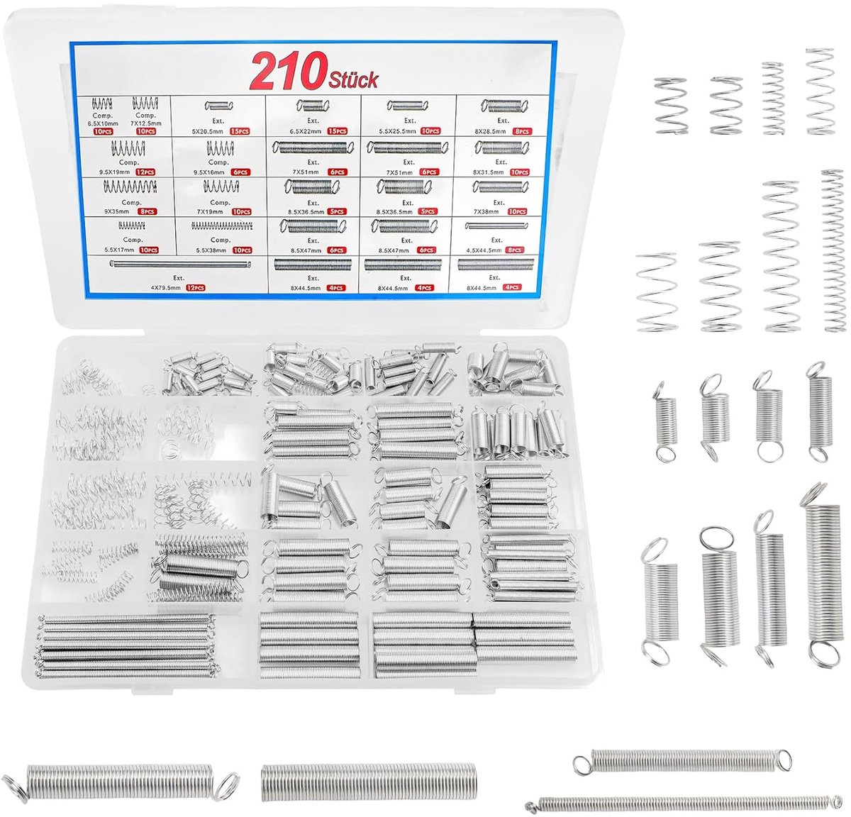 210 Pcs Tensile Springs, Small Coil Springs, Pressure Springs, Assortment, Stainless Steel Metal Springs, Various - ShopVlot