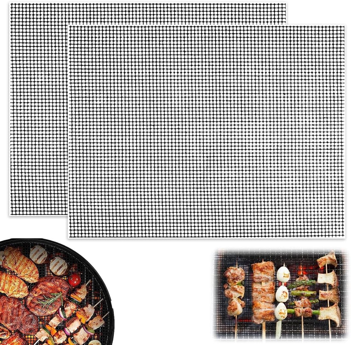 2 stuks grillmatten voor gasbarbecue, grillmatten voor houtskool, herbruikbaar, hittebestendig, voor gasgrill - ShopVlot