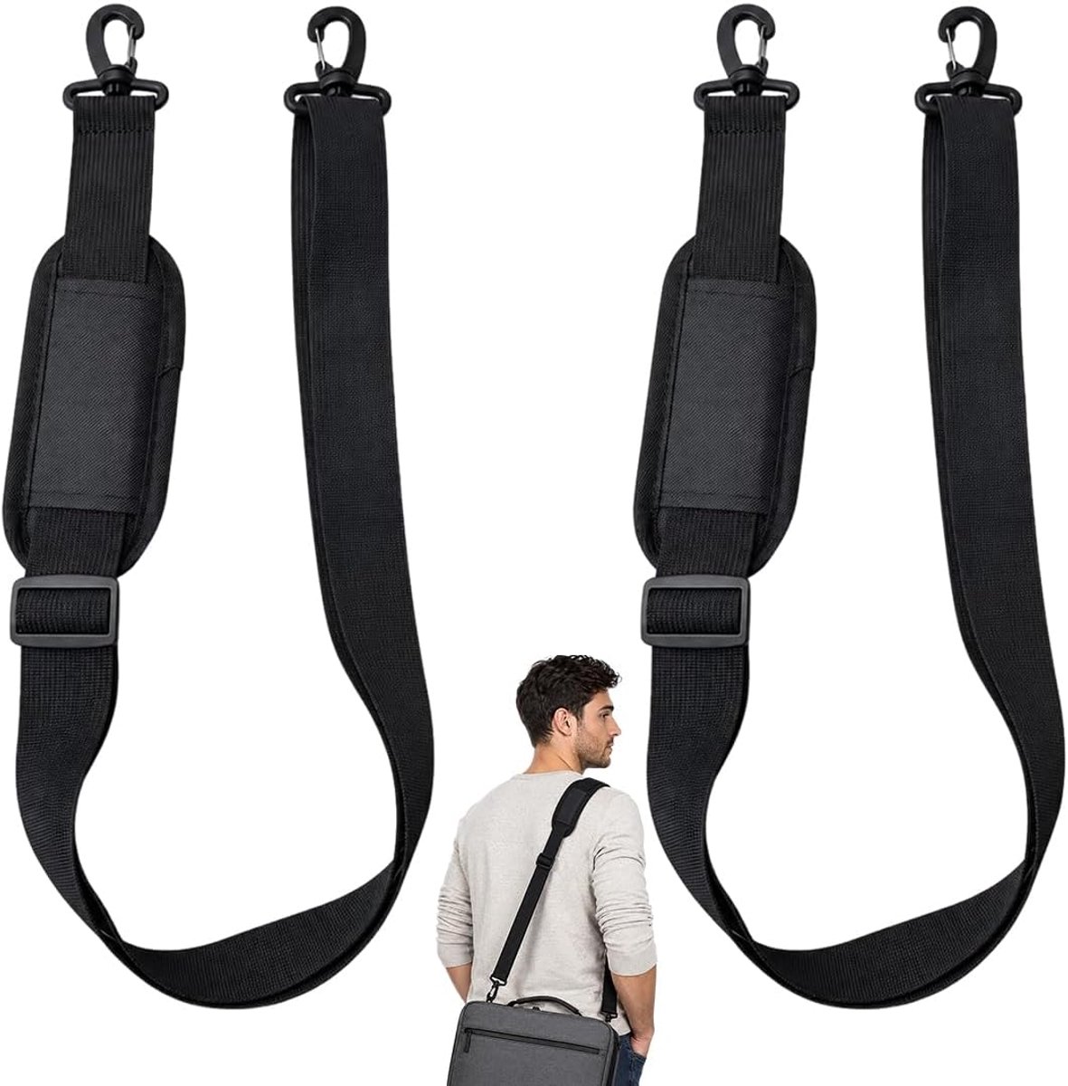 2 stuks schouderriemen, verstelbaar, universele schouderriem met bekleding, met karabijnhaak en haken, voor laptop - ShopVlot