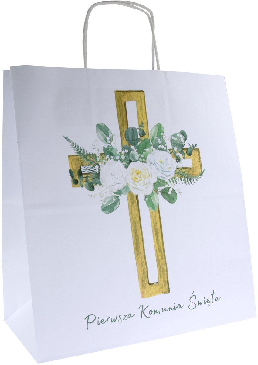 Papieren Communie Tas - Roze Bloem - 30x17x34 cm - 1 stuk