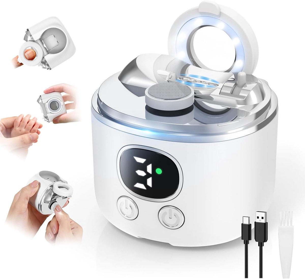 ECTEATOY® Professionele Elektrische Nagelknipper - Automatische Nageltrimmer 3-in-1 - Met LED-Licht & Vergrootglas - 3 Snelheden - Oplaadbaar & Geluidloos - Voor Baby's, Ouderen & Volwassenen