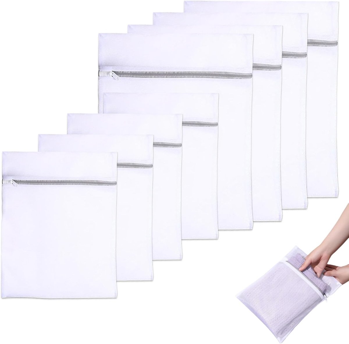 Wasnetjes met ritssluiting - Wit - 30x20 cm en 30x40 cm - Polyester waszakken voor delicate kleding