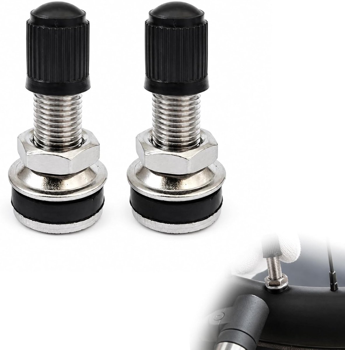 2 stuks bandenventielen, velgenventielen met stofdoppen, voor motorfiets, tubeless banden, reserveventiel met - ShopVlot