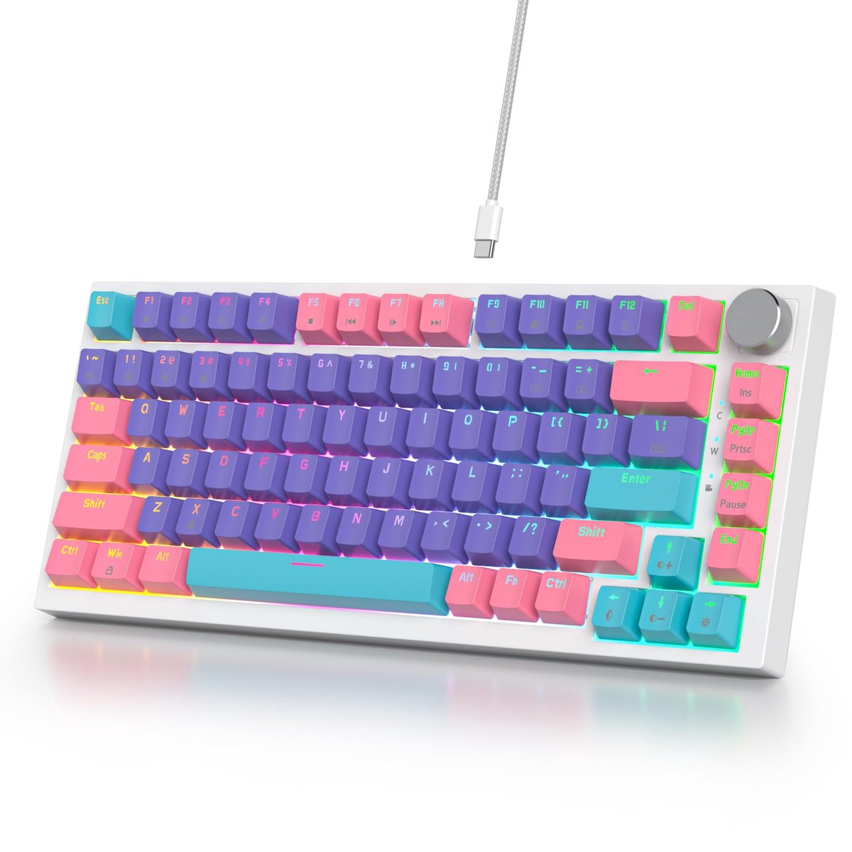 SOLIDEE Mechanisch gaming toetsenbord, bekabeld, 75% hot-swappable, RGB-toetsenbord met rode schakelaar, TKL 82 - ShopVlot
