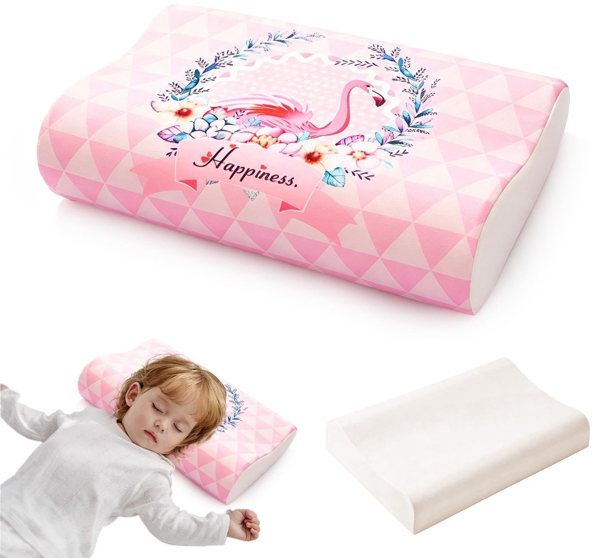 TZEKING Kinderkussen, ergonomisch kussen, 45 x 27 x 6 cm, met afneembare overtrek, ademend en comfortabel - ShopVlot