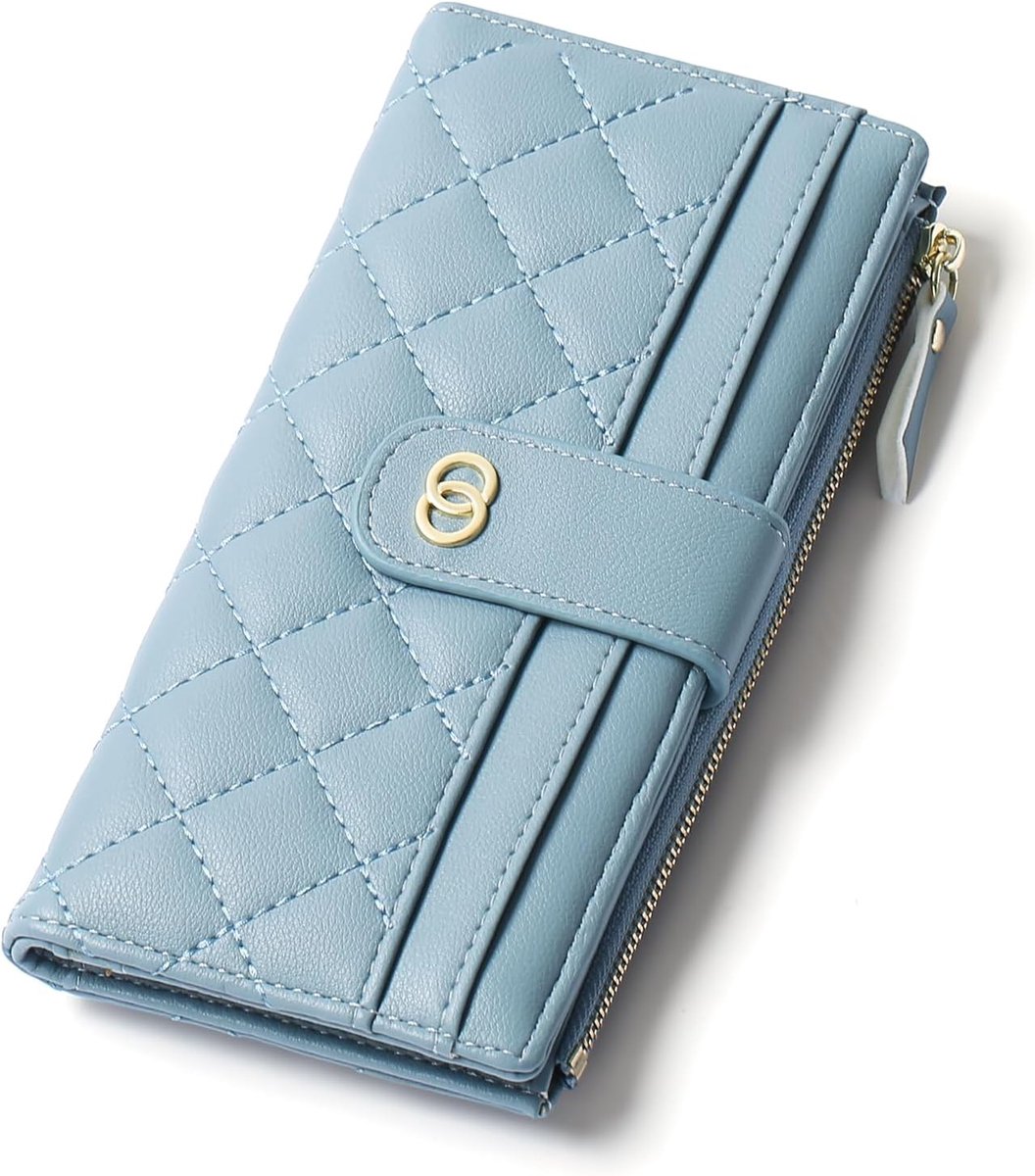 Vrouwen portemonnee slim RFID-beveiligd - bifold leer - lichtblauw - ruime muntzak - ShopVlot